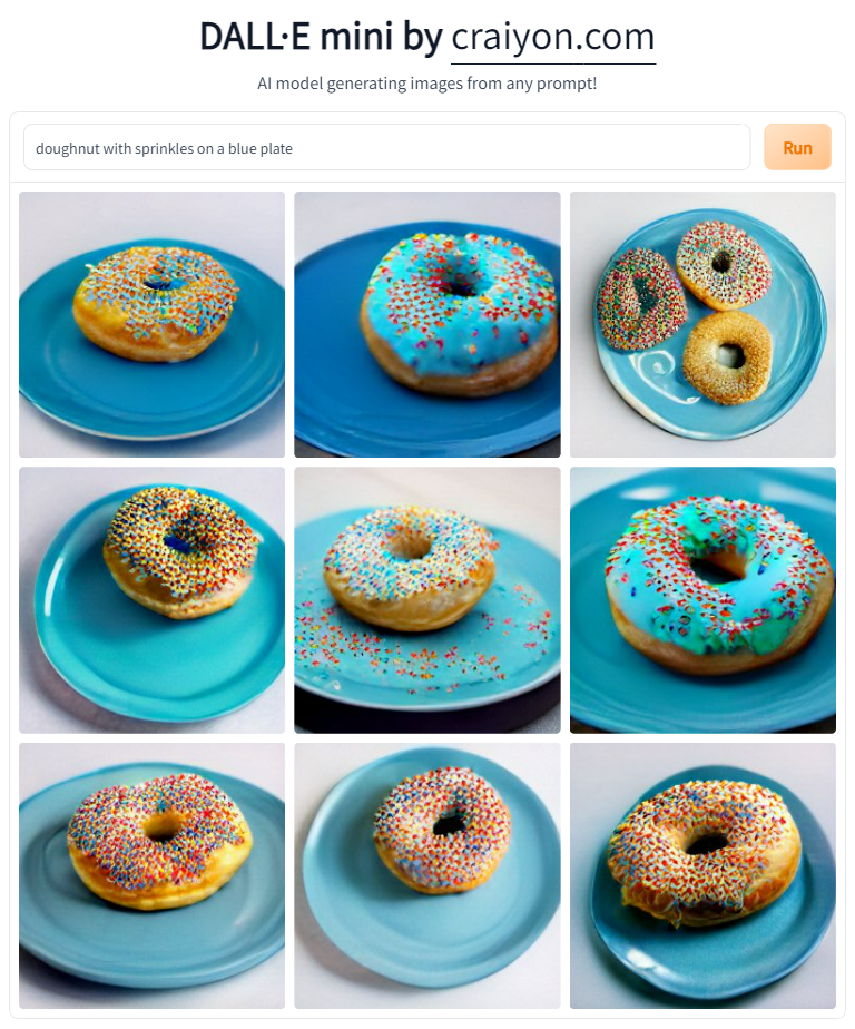 An AI-generated image using the prompt, "doughnut with sprinkles on a blue plate."